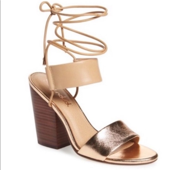 Anthropologie Shoes - Anthropologie Splendid ‘Kenya’ Rose Gold Metallic Wrap Tie 7 Block Heel Sandal